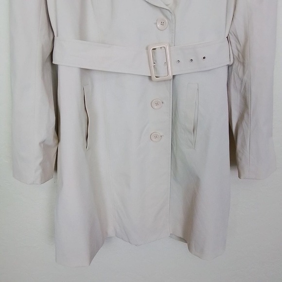 New York & Company Beige Ruffle Notch Collar 4 Button Belted Trench Coat XL - Picture 6 of 16